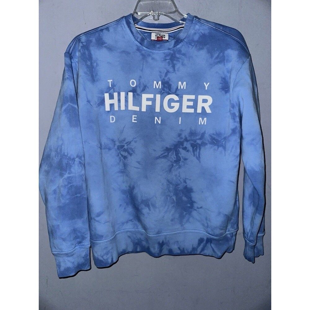 Tommy Hilfiger Sweatshirt Blue Tie-Dye Design Men’s Size Medium 90s 80s Y2K